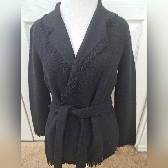 Caslon Wool Cardigan With Belt & Fringe Trim  Size MP - Picture 1 of 10